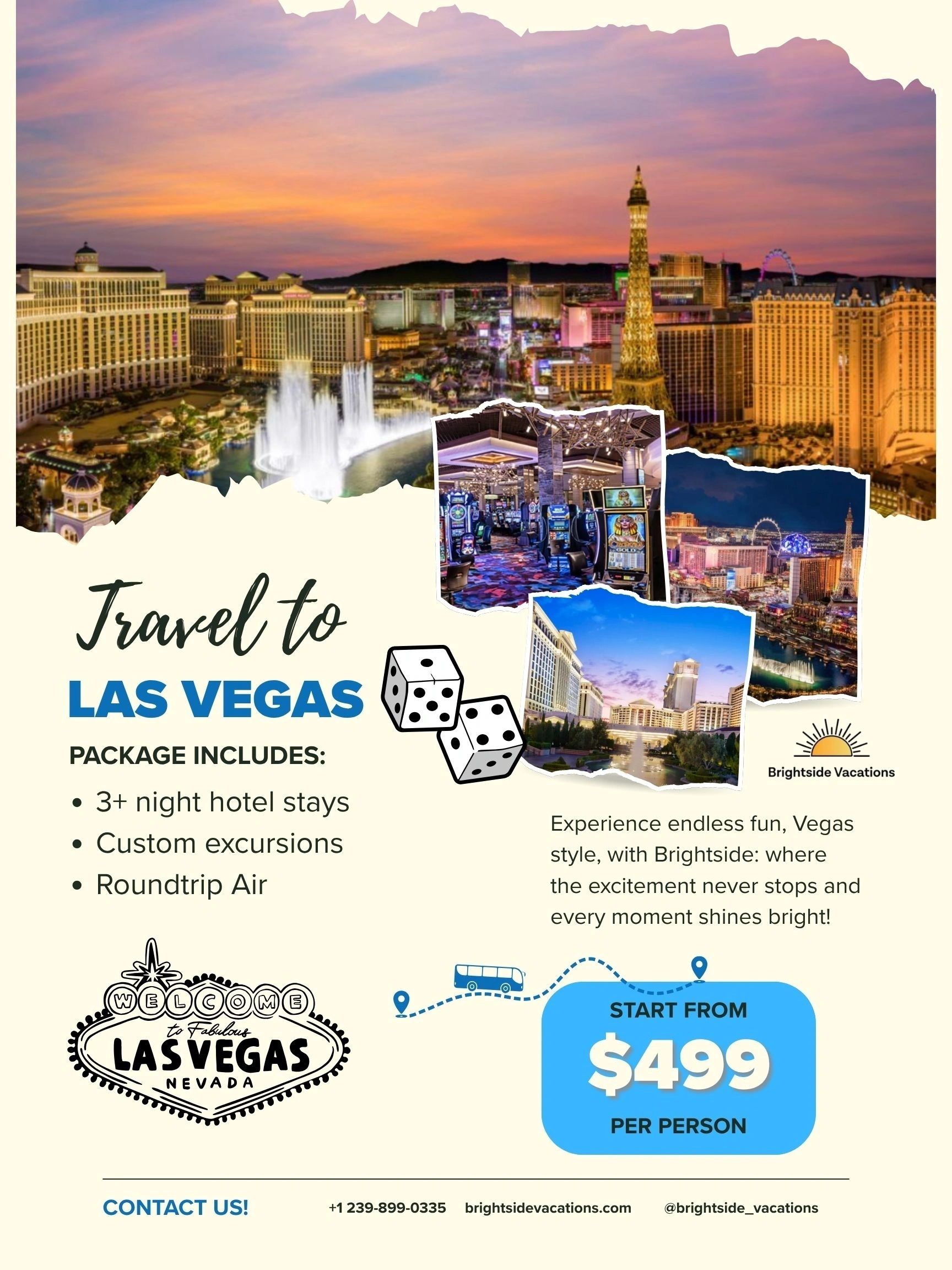 Las Vegas travel package promotional flyer.