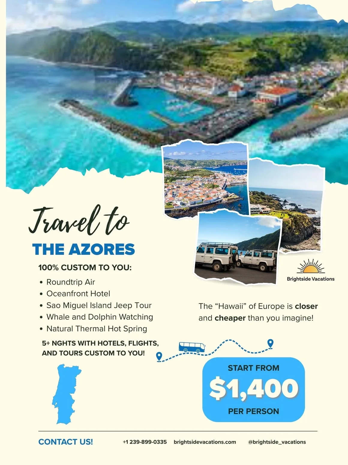 Travel advertisement for the Azores vacation.